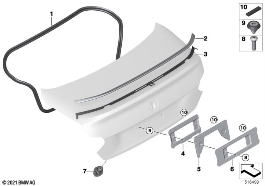 Diagram Trunk lid, mounting parts for your 2020 BMW 530i   
