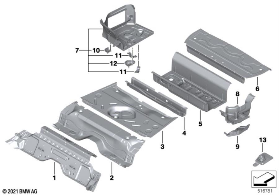 Diagram Mounting parts for trunk floor panel for your BMW