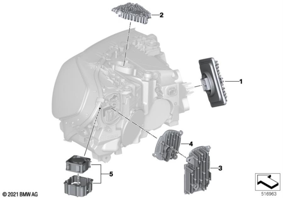 Diagram Single parts, headlight electronics for your BMW