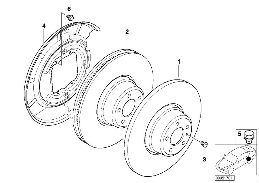 Diagram Rear wheel brake / brake disc for your 2005 BMW 530xi   