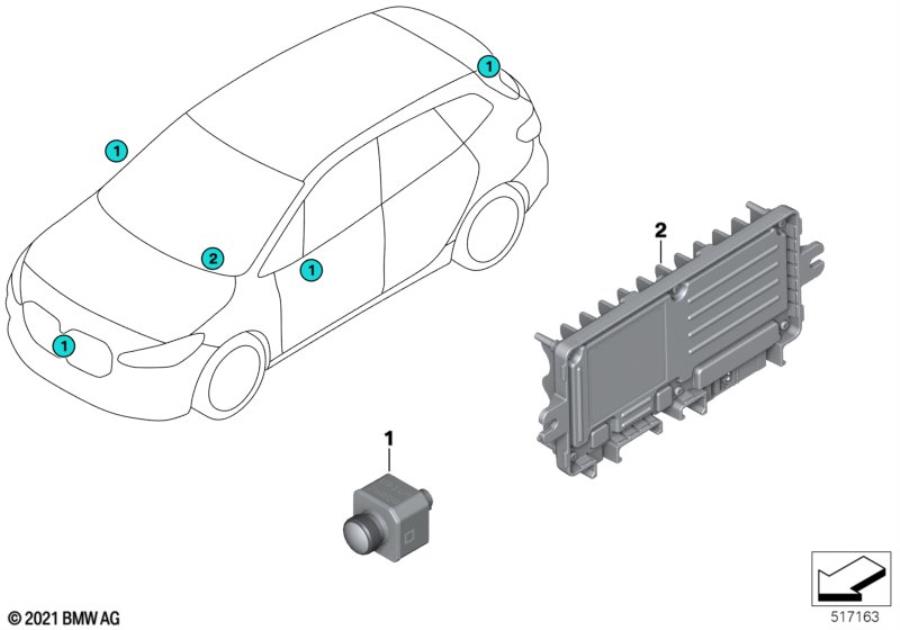 Diagram Camera ultrasonic automated parking for your 2023 BMW X1   