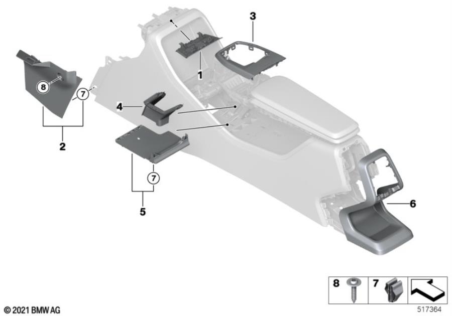 Diagram Mounting parts, center console for your BMW