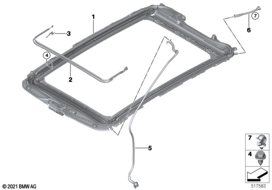 Diagram Panorama roof mounting parts for your BMW