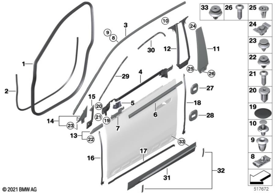 Diagram Trim and seals for door, front for your 2018 BMW X2 28i  