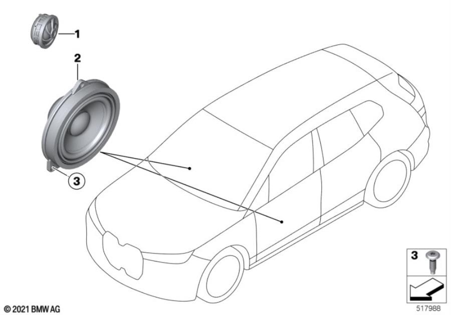 Diagram Single parts f front door loudspeaker for your BMW