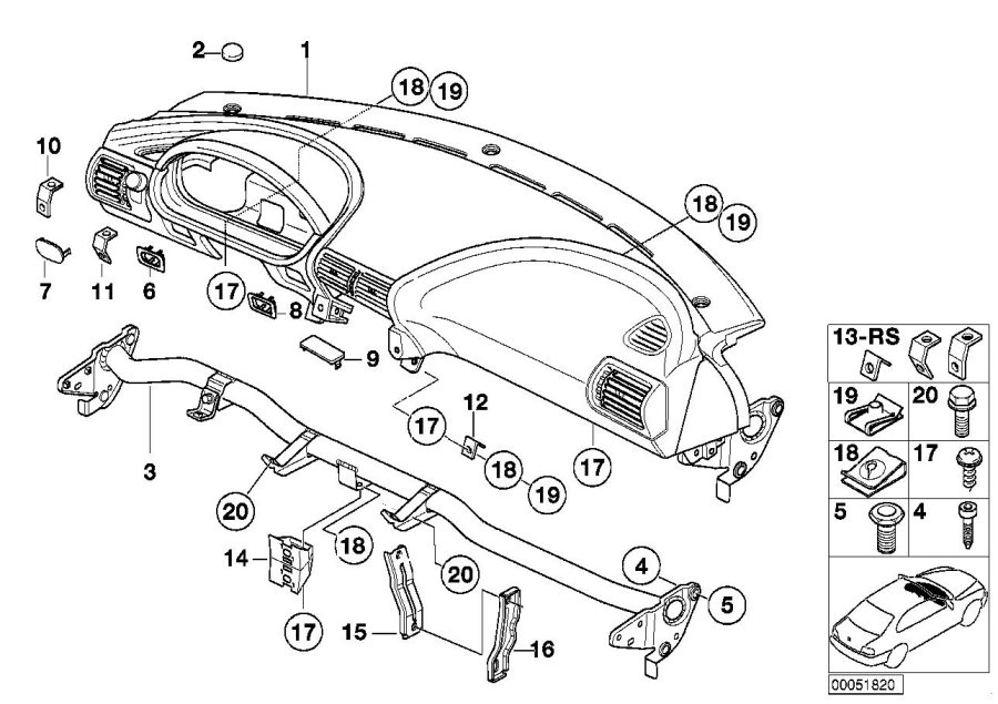 BMW Z3 Trim panel dashboard. Q6ES ESTORILBL - 51458410101 | Zeigler BMW ...