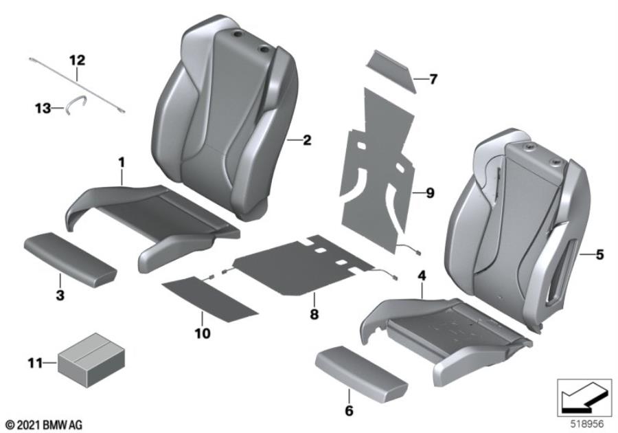 Diagram Front seat, uph.and cover, M sports seat for your BMW