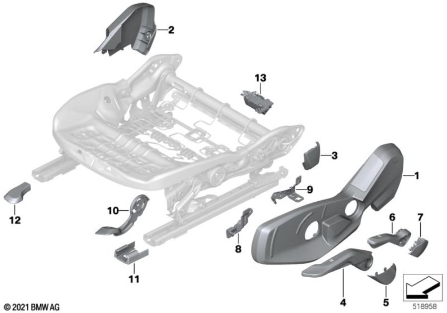 Diagram Seat, front, seat trim, manual for your 2012 BMW M6   