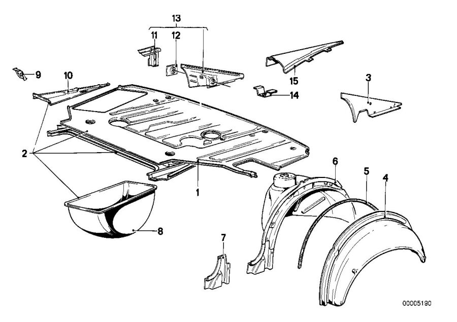 Full size assembly image of Floor panel TRUNK/WHEEL housing rear (1/1)