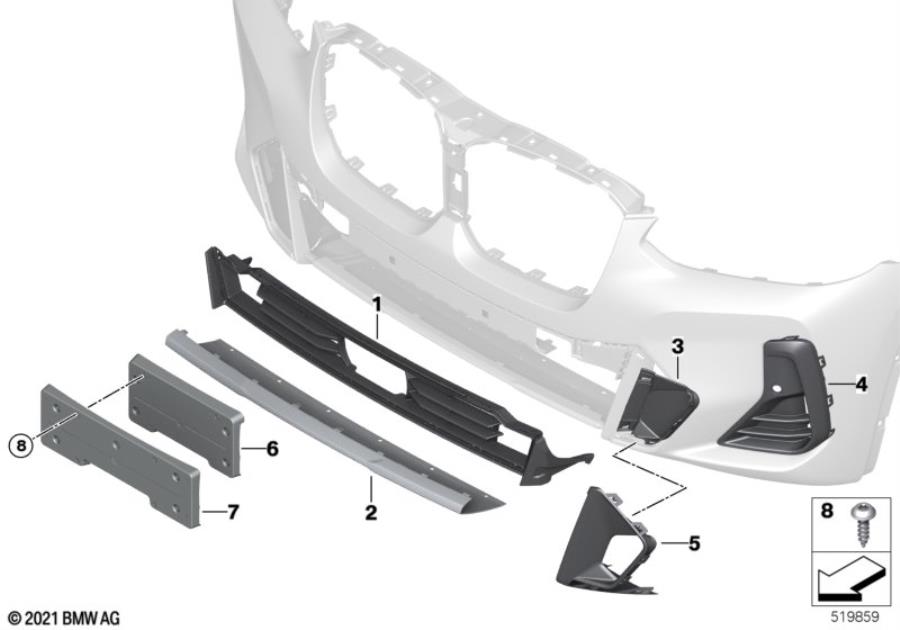 Diagram M trim decor elements, front for your 1988 BMW M6   