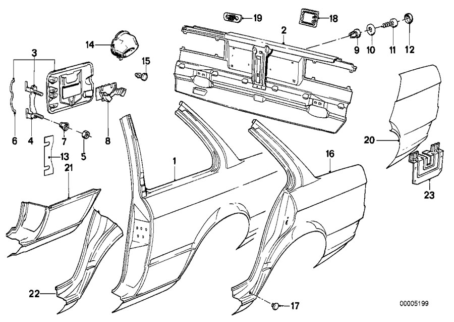 Diagram Side PANEL/TAIL trim for your 1984 BMW 325e   