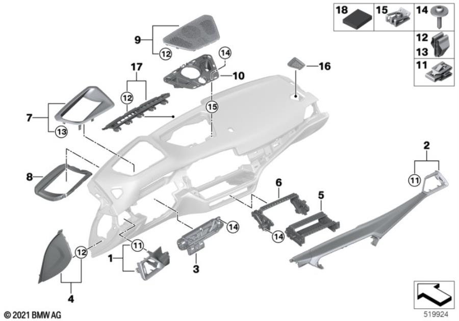 Diagram Mounting parts, I-panel, top for your 1988 BMW M6   