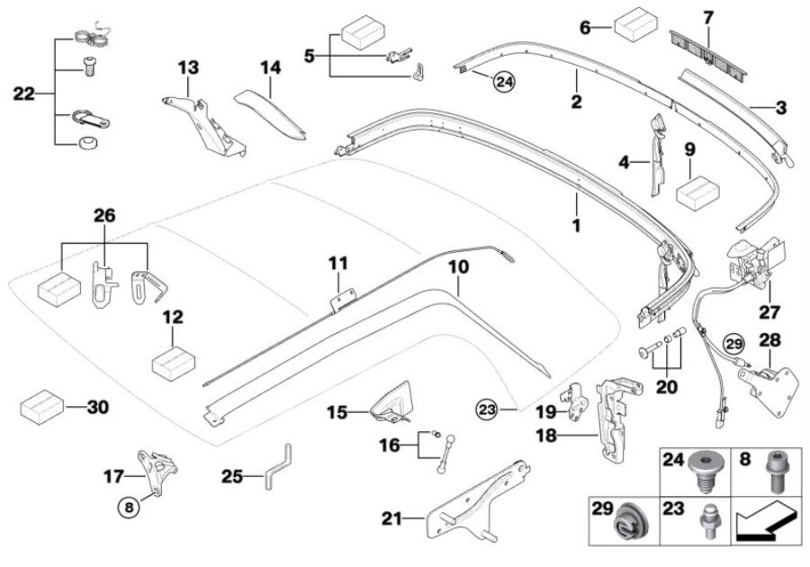 Diagram FOLDING TOP MOUNTING PARTS for your 2005 MINI Convertible  S 