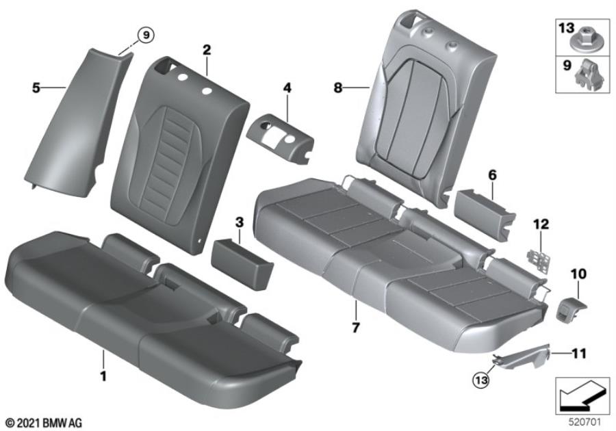 Diagram Seat, rear, upholstery and cover for your 2007 BMW M6   