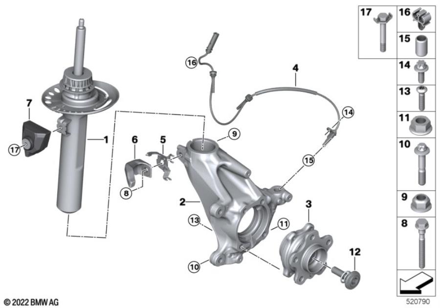 Diagram Front Spring strut/Carrier/Wheel bearing for your MINI