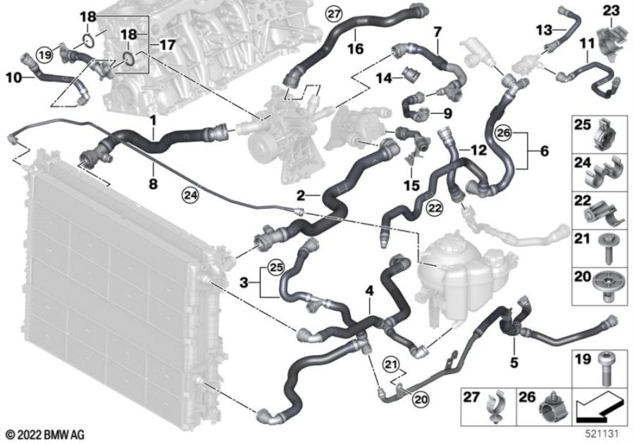 Diagram Cooling system coolant hoses for your 2018 BMW M6   