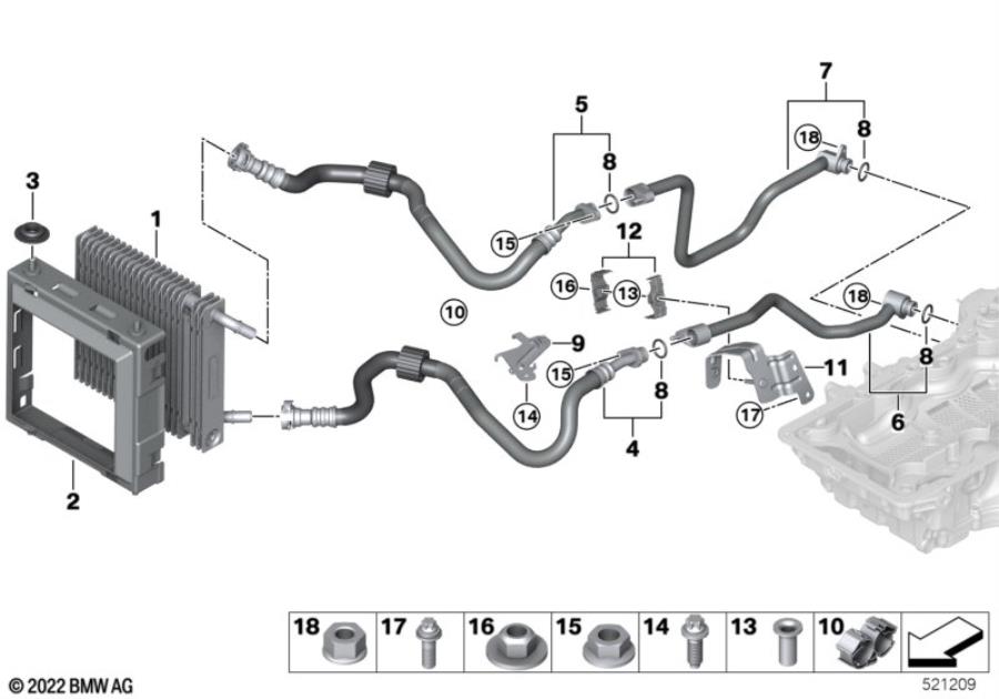 Diagram Engine oil cooler/oil cooler line for your 2022 BMW 530i Sedan  