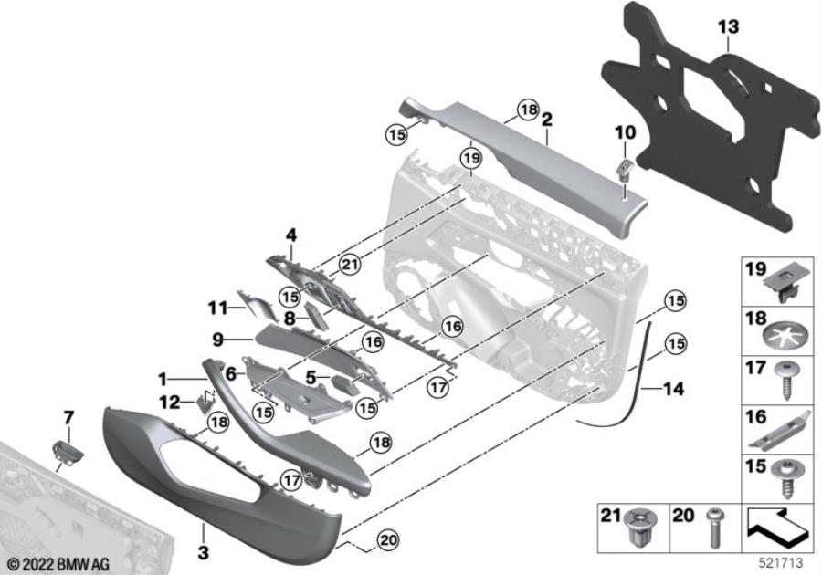 Diagram Surface-mounted parts, door panel, front for your BMW