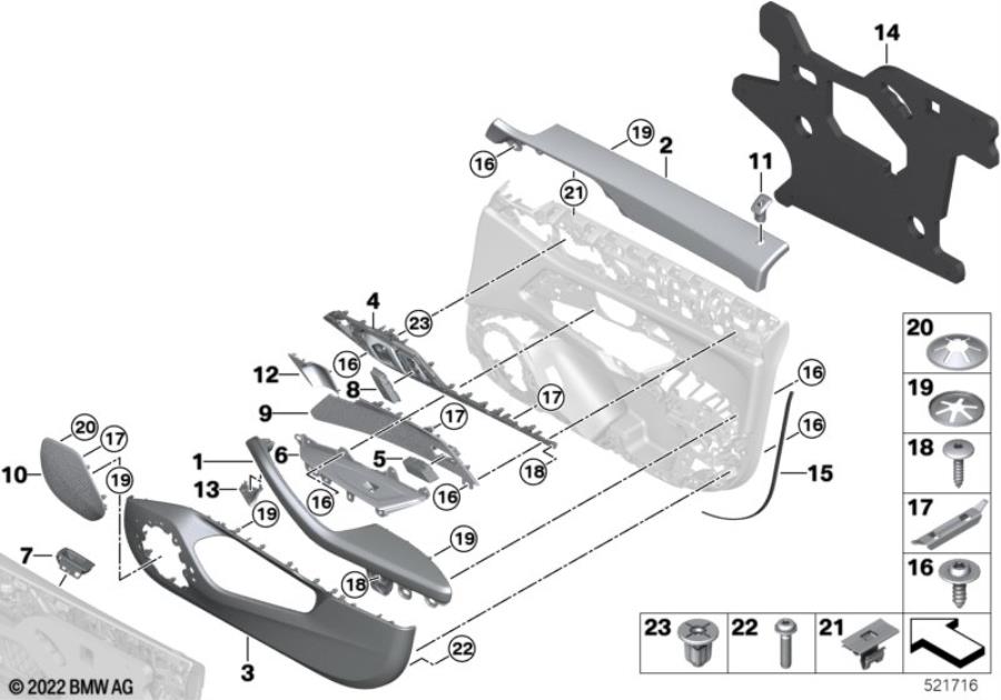 Diagram Surface-mounted parts, door panel, front for your BMW