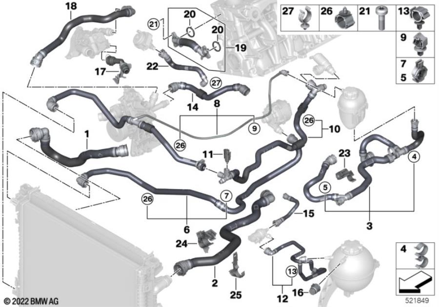 Diagram Cooling system coolant hoses for your 2024 BMW X5 40iX  