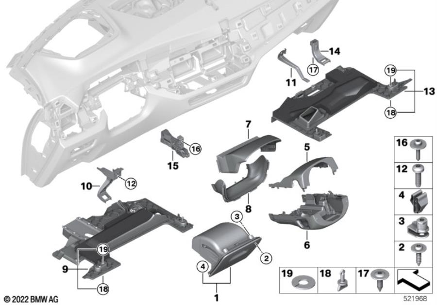 Diagram Mounting parts, I-panel, bottom for your BMW M6  