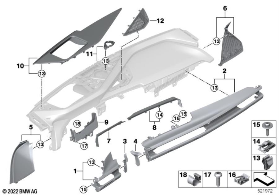 Diagram Mounting parts, I-panel, top for your 2023 BMW X3  30eX 