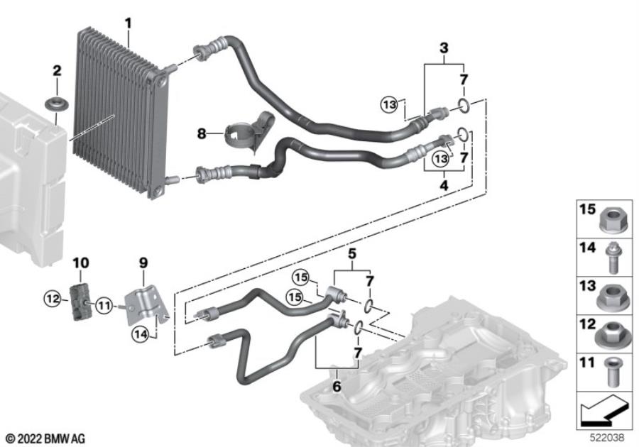 Diagram Engine oil cooler/oil cooler line for your BMW