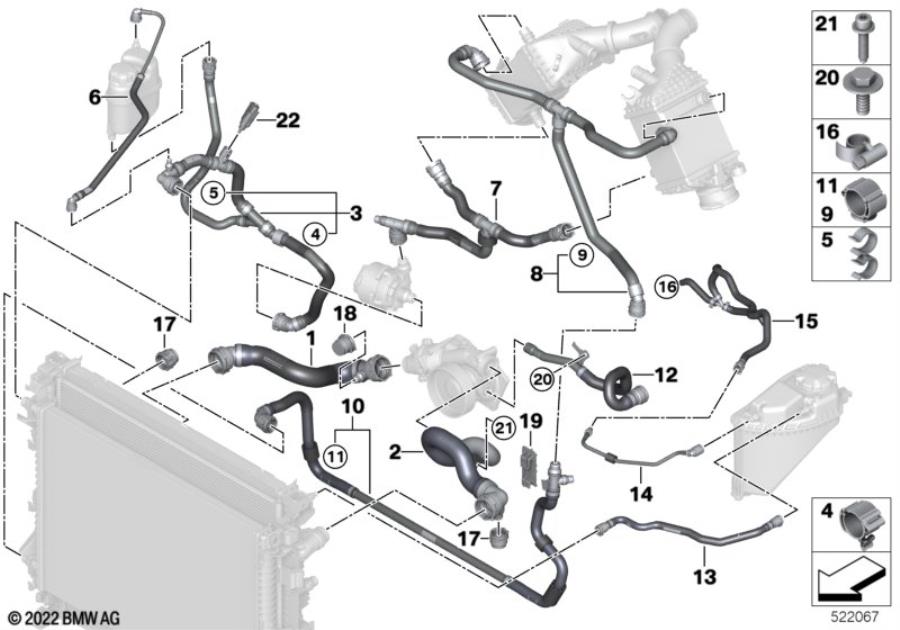 Diagram Cooling system coolant hoses for your BMW