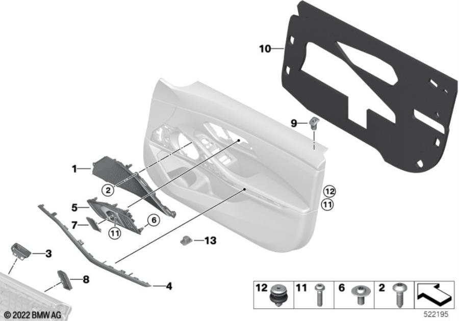 Diagram Surface-mounted parts, door panel, front for your 2014 BMW M6   