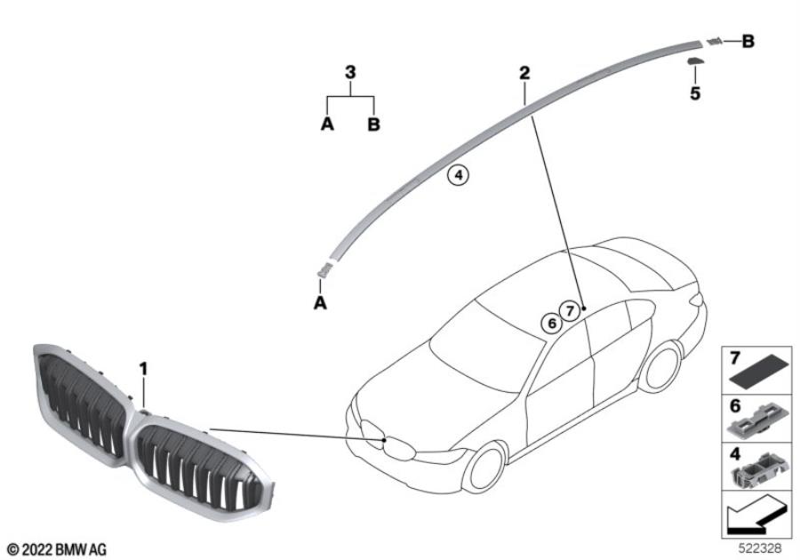 Diagram Exterior trim / grill for your BMW 330iX  