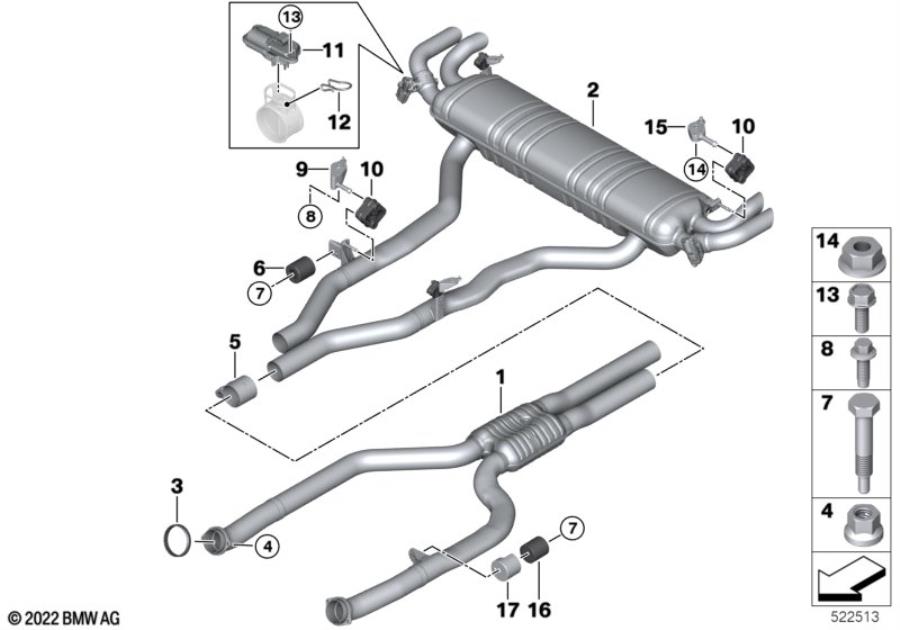 Diagram Exhaust system, rear for your 2007 BMW 323i   
