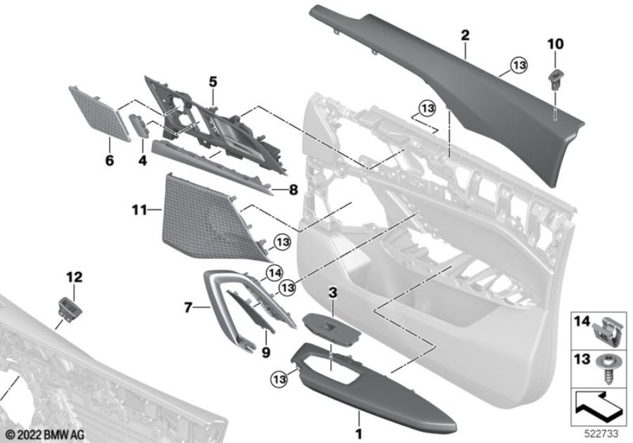 Diagram Surface-mounted parts, door panel, front for your BMW