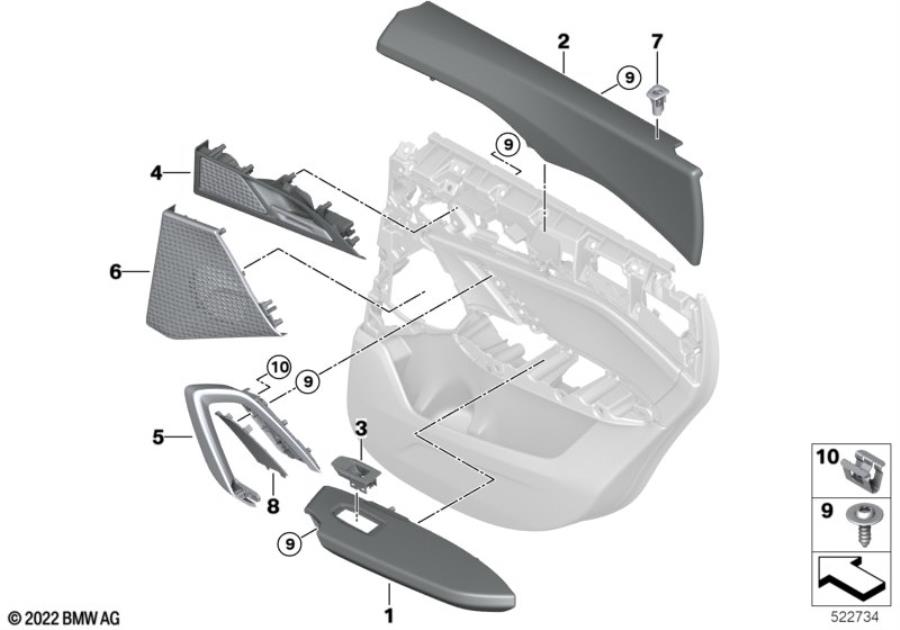 Diagram Mounting parts, door trim, rear for your 2010 BMW M6   