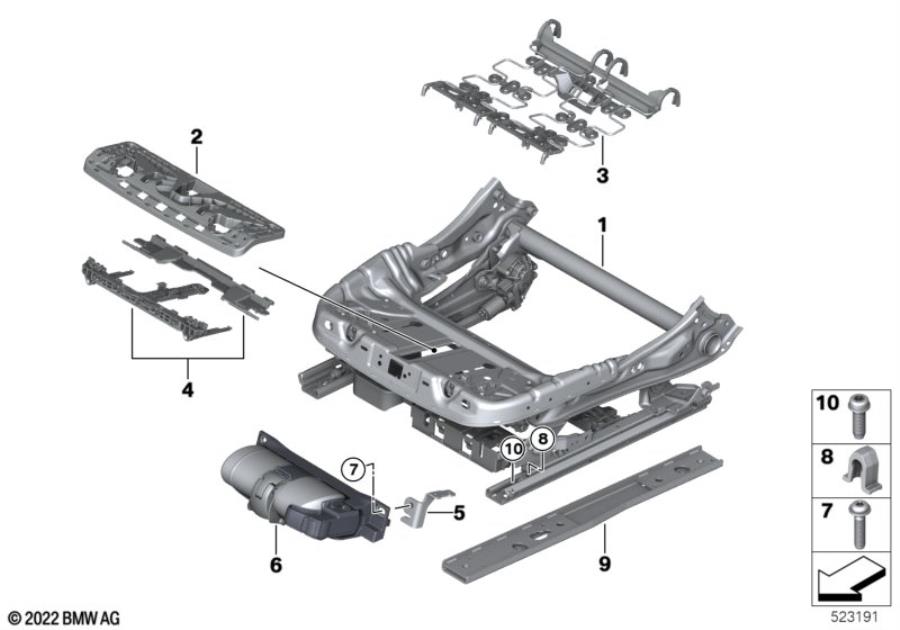 Diagram Seat, front, seat frame, electric for your 1988 BMW M6   