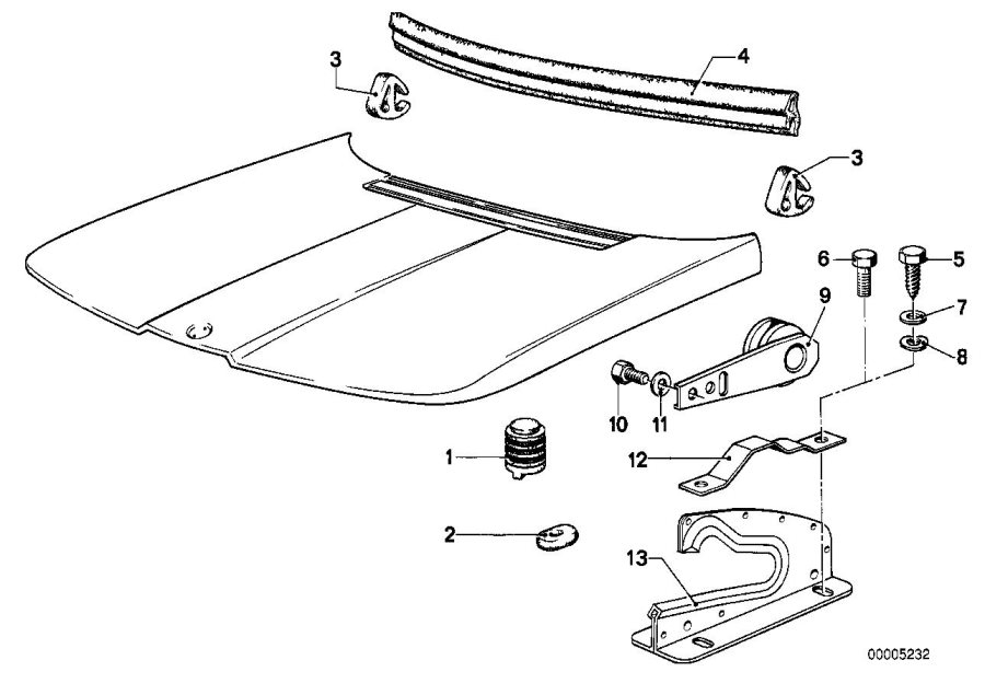 Diagram Engine HOOD/MOUNTING parts for your BMW