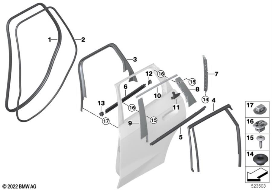 Diagram Trim and seals for door, rear for your 2015 BMW M6   