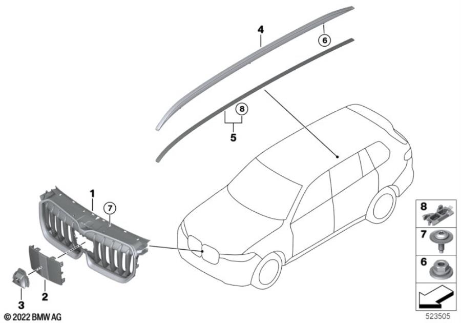 Diagram Exterior trim / grill for your BMW