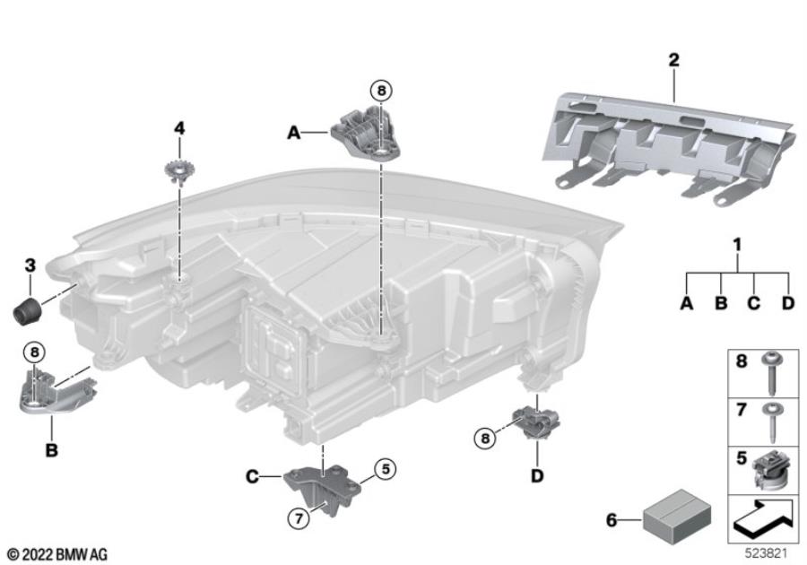 Diagram Single components for headlight for your 1988 BMW M6   