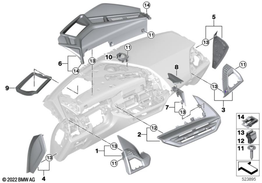 Diagram Mounting parts, I-panel, top for your 2023 BMW X3  30eX 