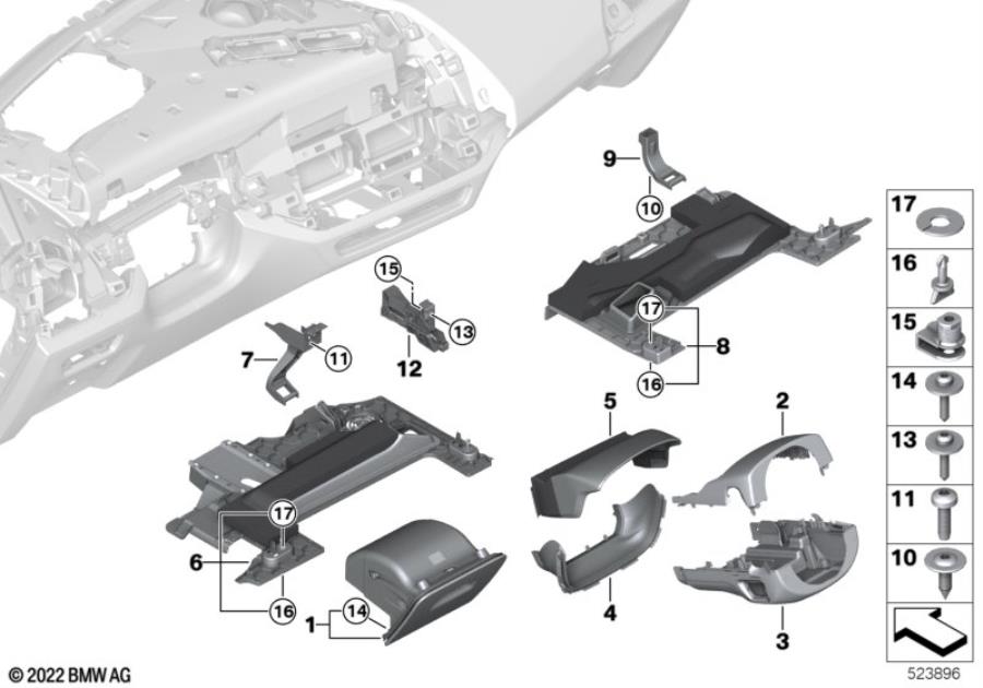 Diagram Mounting parts, I-panel, bottom for your BMW M6  