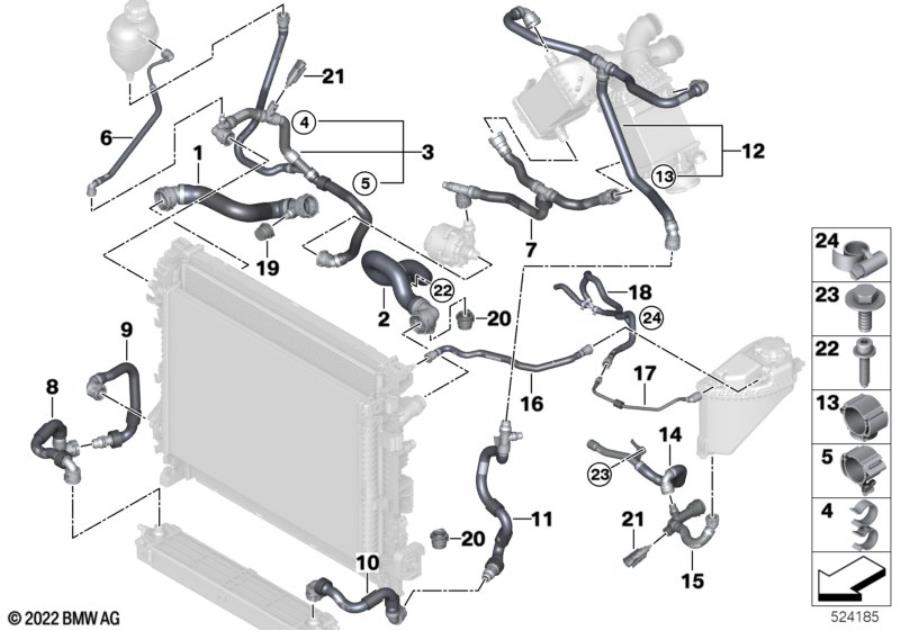 Diagram Cooling system coolant hoses for your BMW