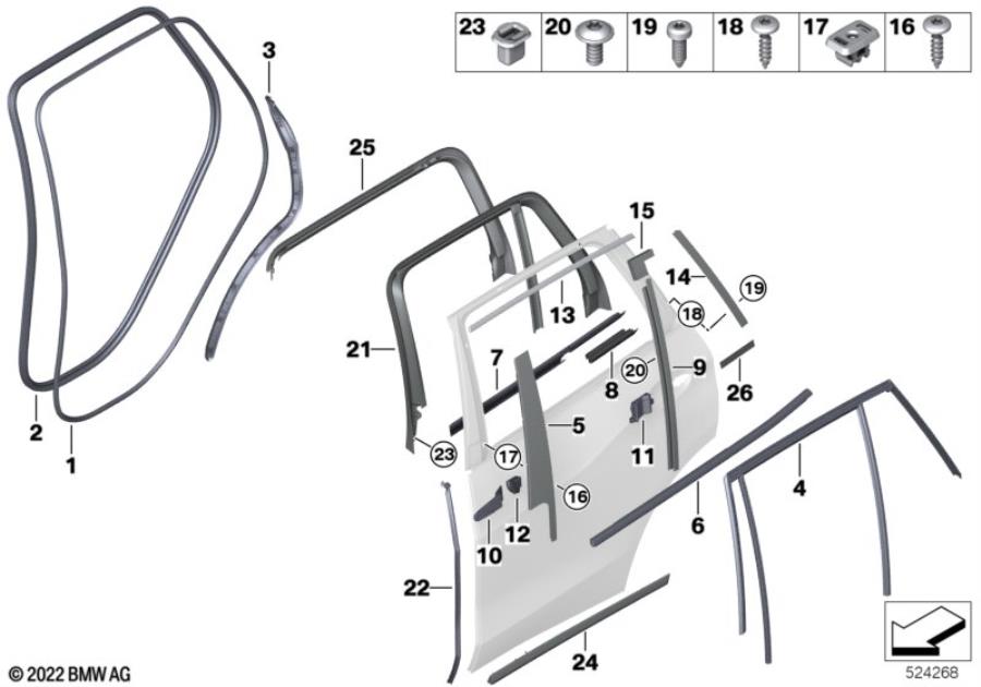 Diagram Trim and seals for door, rear for your 2007 BMW M6   