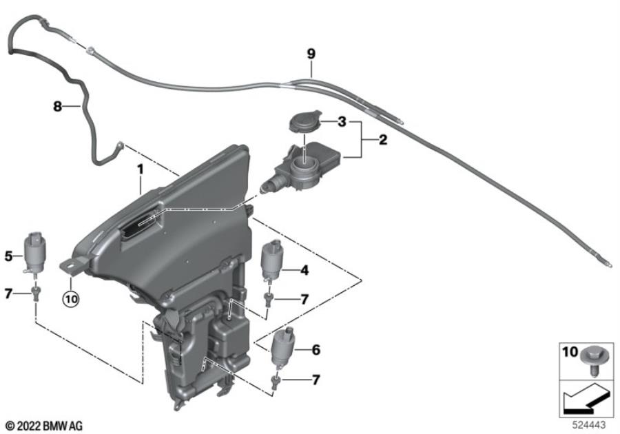 Diagram Sep.components f.washer fluid reservoir for your BMW