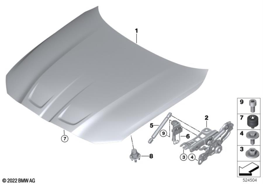 Diagram Hood / mounted parts for your BMW