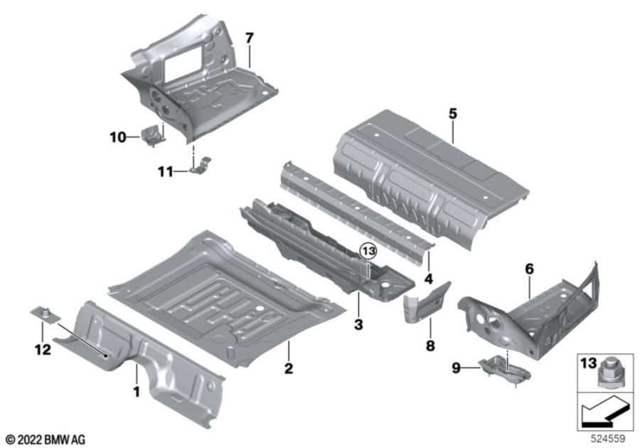 Diagram Mounting parts for trunk floor panel for your BMW