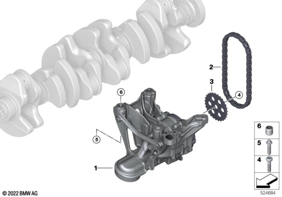 Diagram Lubrication system/Oil pump with drive for your BMW X5  