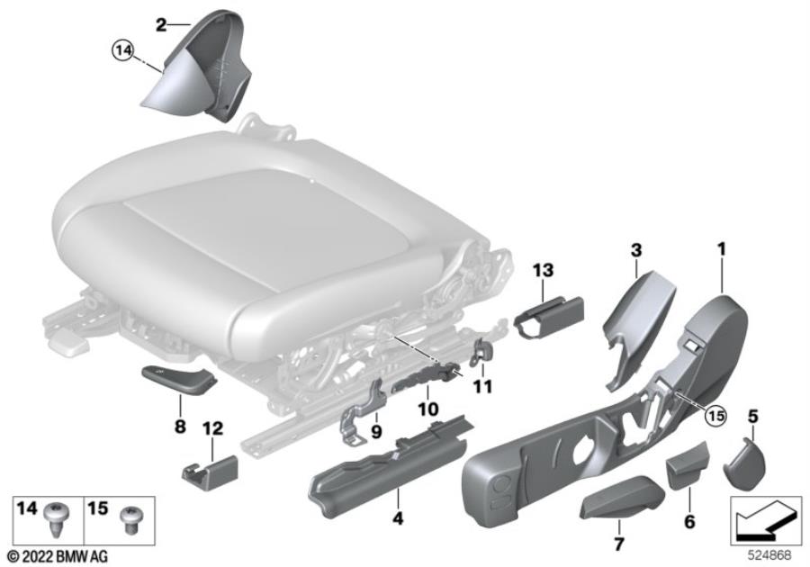 Diagram Seat, front, seat trim, manual for your 2012 BMW M6   