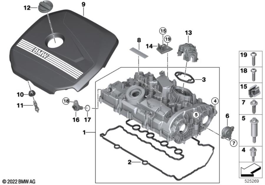 Diagram Cylinder head cover/Mounting parts for your 2024 BMW X2   