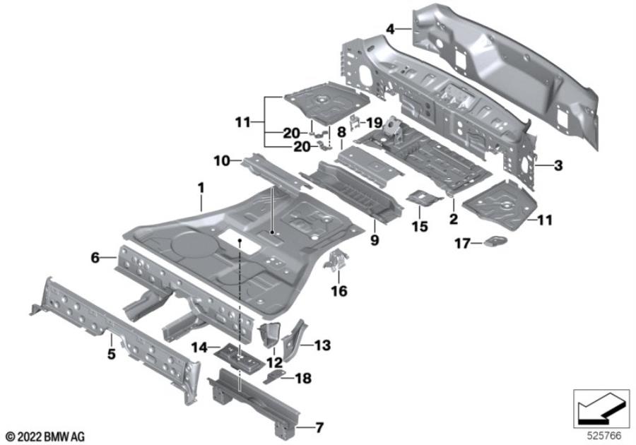 Diagram Mounting parts for trunk floor panel for your BMW