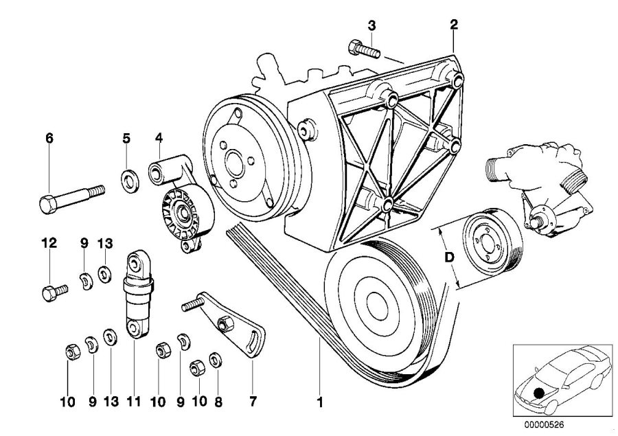 Diagram BELT DRIVE FOR WATER PUMP/CLIM.COMPRESS. for your BMW